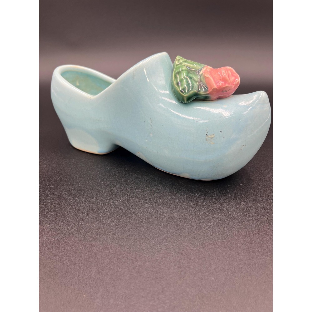 Vintage McCoy Dutch Shoe Planter: Light Blue Ceramic Wall Pocket